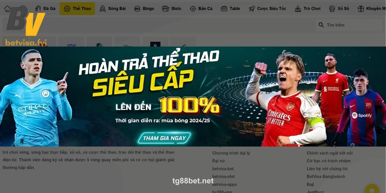 Giao diện chính của ứng dụng tg88bet